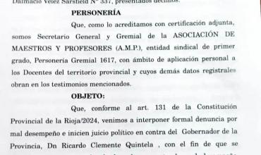 AMP pidió Juicio Político a Ricardo Quintela por “mal desempeño”