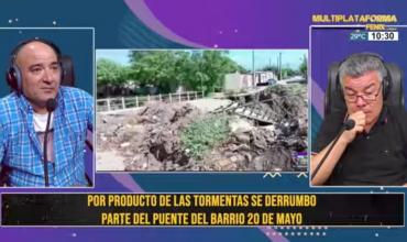 Por producto de las tormentas, se derrumbó  parte del puente del barrio 20 de mayo 