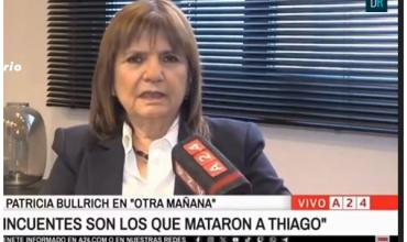 Bullrich dijo estar indignada porque la Justicia quiere determinar las responsabilidades en el asesinato de Thiago