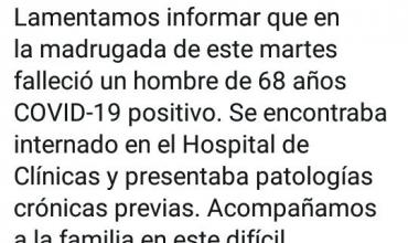 Un hombre murió este martes en La Rioja con covid-19