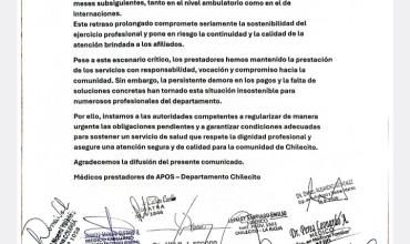 Prestadores de APOS en alerta por una grave demora en los pagos en Chilecito