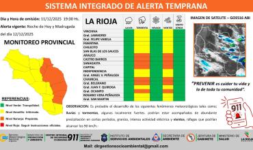Tormentas fuertes y vientos intensos: rige alerta amarilla y naranja en La Rioja