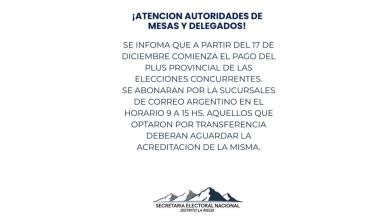 Inicia el pago del plus provincial para autoridades de mesa y delegados