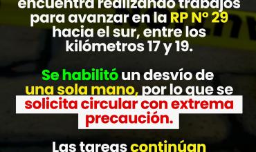 Tormentas fuertes: habilitan desvío en la Ruta Provincial N.º 29