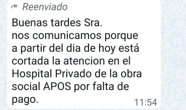 Cortan la atención de APOS en Córdoba y afiliados quedaron sin cobertura en el Hospital Privado