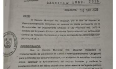  Municipio de Chilecito dispuso cesantías por inasistencias injustificadas