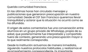 El colegio San Francisco emitió un comunicado por una presunta amenaza entre alumnos