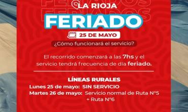 Horarios del transporte público para este lunes 25 de mayo