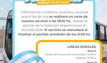 Rioja Bus suspenderá el servicio durante el partido de la Selección Argentina