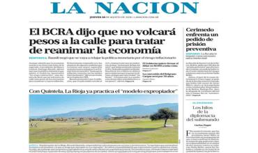 Tapa Diario La Nación: Con Quintela, La Rioja ya practica "el modelo expropiador" 