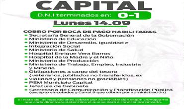 Este lunes comienza el pago de "Los Chachos": en Capital cobrarán los DNI terminados en 0 y 1