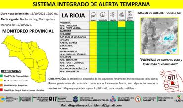 Alerta en La Rioja por lluvias persistentes, vientos en cordillera y niebla en once departamentos