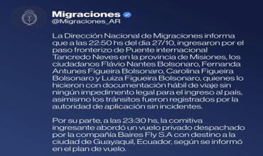  Migraciones confirmó que Flávio Bolsonaro ingresó a la Argentina el martes a las 22.50 horas