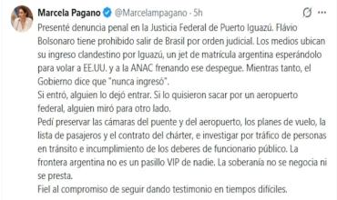 Marcela Pagano denunció penalmente el ingreso de Flávio Bolsonaro a la Argentina