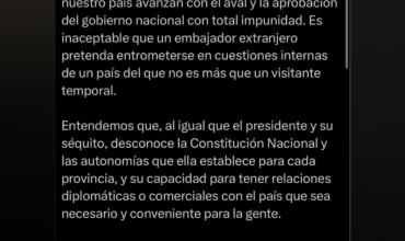 Quintela cruzó al  nuevo embajador de EE.UU.: “No permitiremos que un extranjero decida por nuestro futuro”