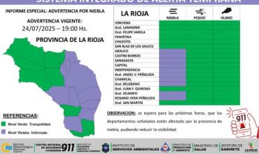 Difunden alerta por niebla para 10 departamentos de la provincia