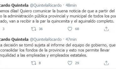El gobernador anunció como "buena noticia", que pagará la quincenita y el aguinaldo juntos y completos