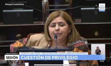 En plena sesión del Senado, Clara Vega criticó a intendentes “de mi provincia que no permiten la libre circulación”