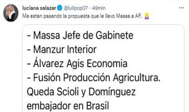 Luciana Salazar publicó nombres que Sergio Massa le habría propuesto a Alberto Fernández para el Gabinete