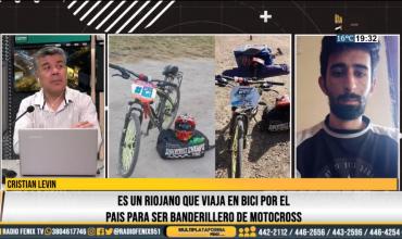 Fenix habló con el riojano que viaja en bici por el país para ser banderillero de motocross