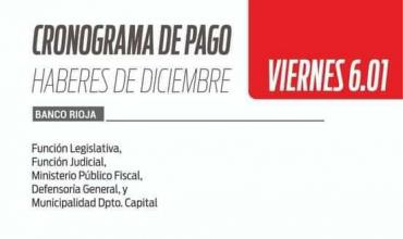 Viernes 6: Cronograma de pago haberes correspondiente a diciembre