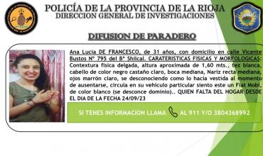  La Rioja: Buscan a una mujer de 31 años del barrio Shincal