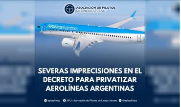 Los pilotos respondieron al decreto que determinó la privatización de Aerolíneas Argentinas