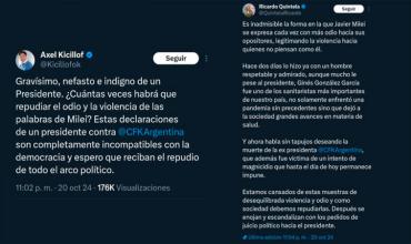 El kirchnerismo repudió las frases de Javier Milei sobre el "cajón" de Cristina Kirchner