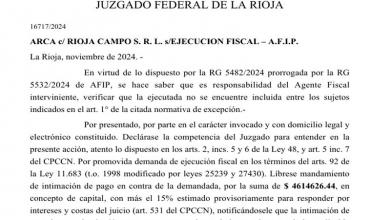 La Justicia Federal de La Rioja inicia ejecución fiscal contra Rioja Campo S.R.L.