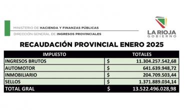 Enero 2025: La Rioja recaudó $13 mil millones por impuestos provinciales