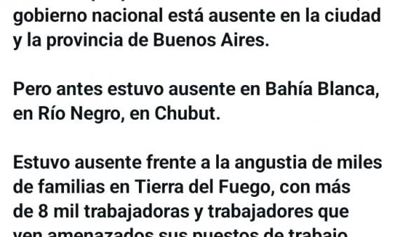 Quintela criticó la ausencia del Gobierno nacional ante las emergencias climáticas