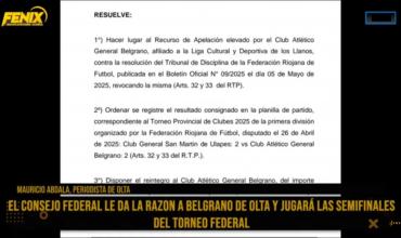 El Consejo Federal de Fútbol de AFA le da la razón a Belgrano de Olta