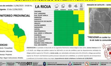 Difunden alerta amarilla por vientos para gran parte de la provincia