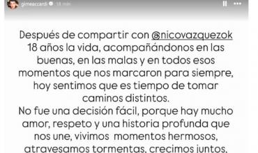 Entre versiones cruzadas de infidelidad, Gimena Accardi reveló la historia detrás de la ruptura con Nico Vázquez