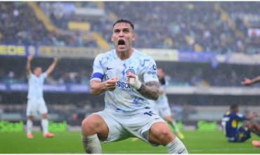 El Inter de Lautaro Martínez venció a Hellas Verona y quedó a un punto del Napoli en la cima