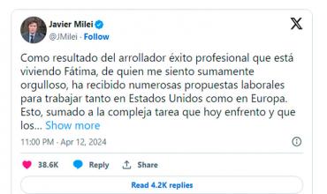 Milei anunció su separación de Fátima Flórez y explicó las razones: "Pese a cuánto nos queremos..."