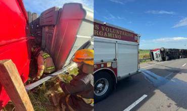 Volcó un camión que transportaba ganado en Pergamino: murió el chofer y vecinos carnearon a los animales