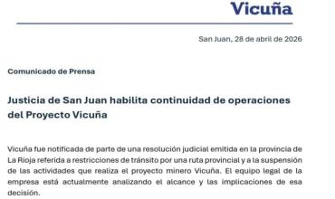 Vicuña obtuvo en San Juan una cautelar que garantiza la continuidad del proyecto minero y desafía el bloqueo judicial dictado en La Rioja