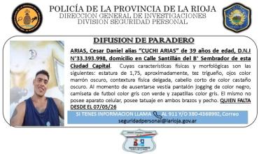 Buscan intensamente a César Daniel “Cuchi” Arias, desaparecido desde hace más de 20 días