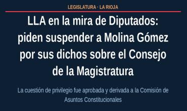 La Cámara de Diputados de La Rioja aprobó una cuestión de privilegio contra el Diputado Diego Molina Gómez