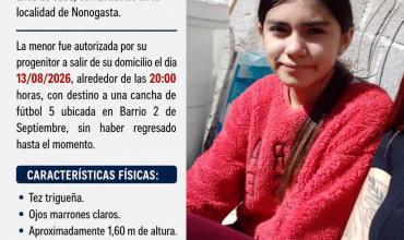 Buscan a una adolescente de 14 años que fue vista por última vez en Nonogasta