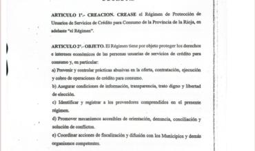 El decreto completo del gobierno de La Rioja “para regular créditos y limitar tasas de interés”