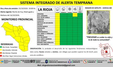 Alerta en La Rioja: lluvias en toda la provincia, vientos en cordillera y niebla en ocho departamentos
