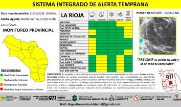 Rigen alertas por lluvias, tormentas, vientos y zonda en gran parte de La Rioja