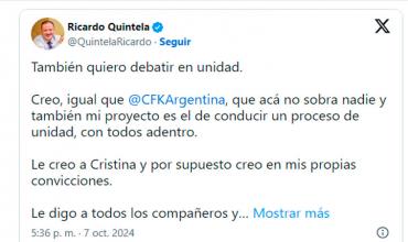 La reacción de Ricardo Quintela ante la postulación de Cristina Kirchner