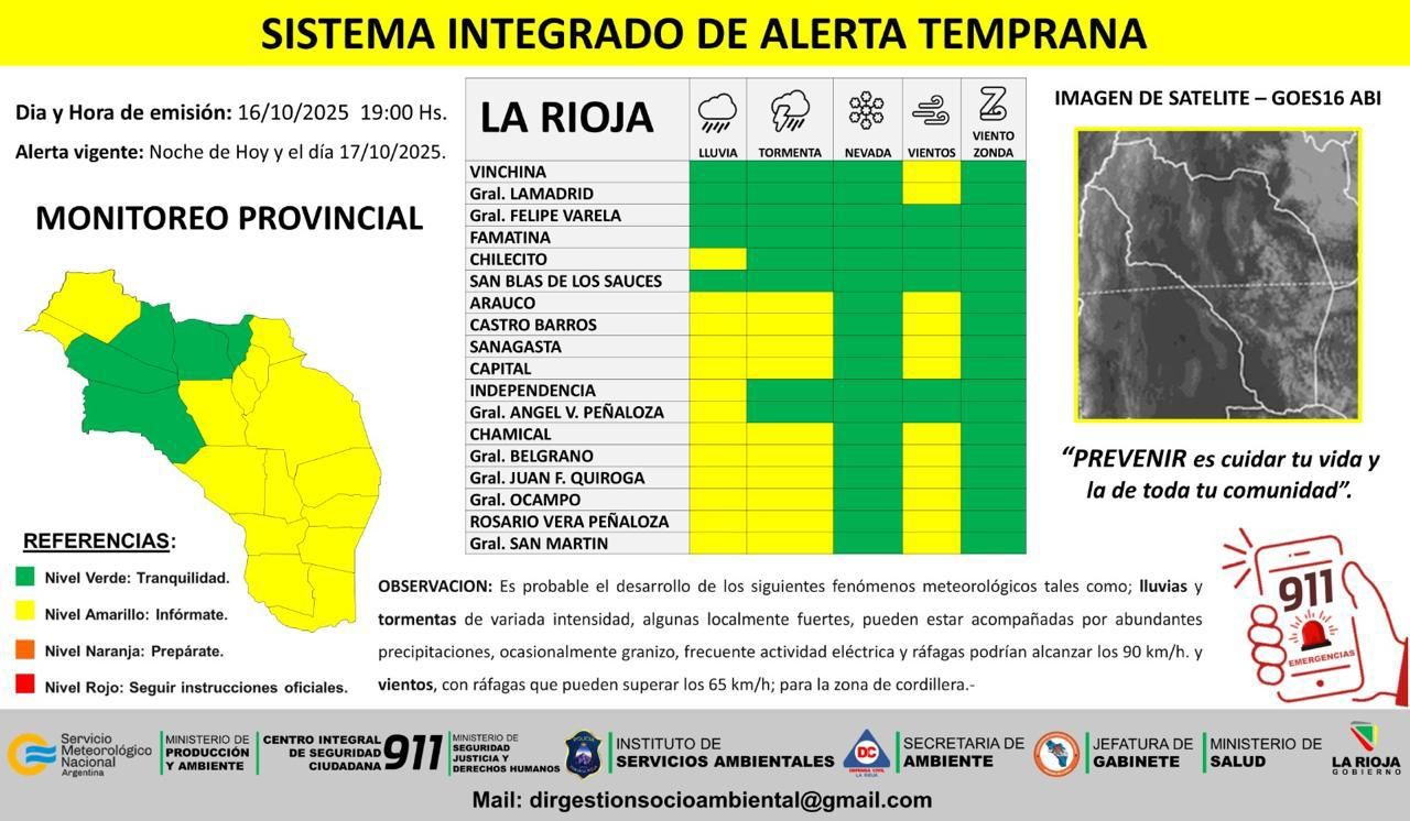 Difunden alerta amarilla por lluvias, tormentas y vientos